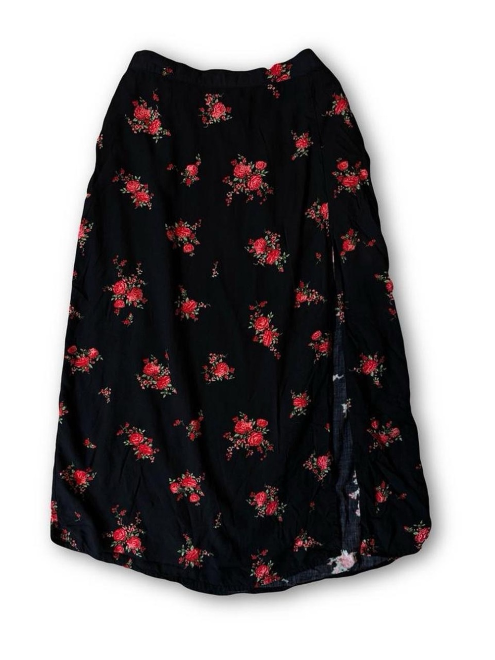 Motel Rocks Black Maxi Skirt with Red Rose Bouquet Print